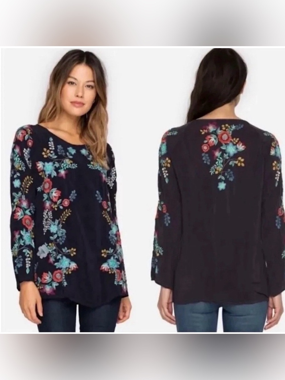 johnny was kikimu georgette embroidered blouse